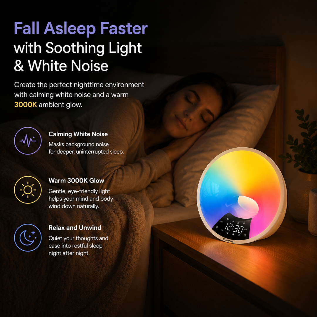 Smart App Alarm Clock with White Noise & Sunrise Lights