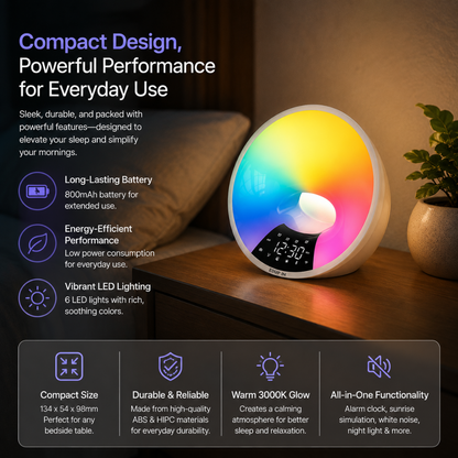 Smart App Alarm Clock with White Noise & Sunrise Lights