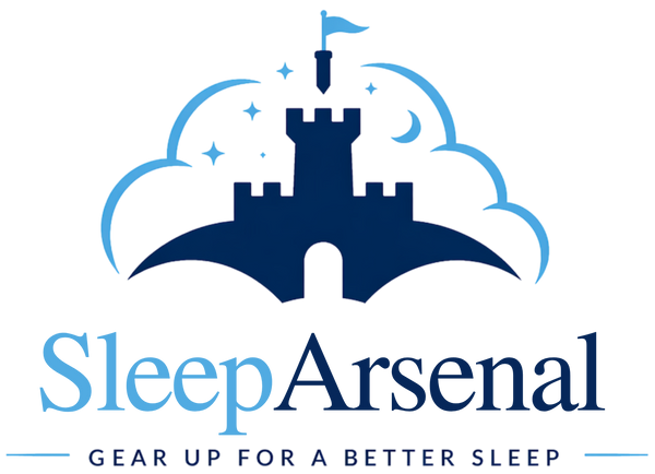 Logo of Sleep Arsenal with a castle design on a white background